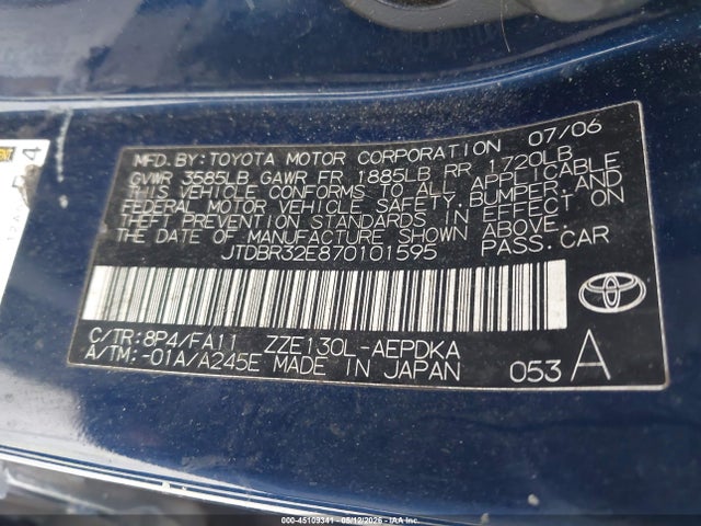 Aukcja sprzedaży 2007 Toyota Corolla Ce, vin: JTDBR32E870101595, numer aukcji: 45109341