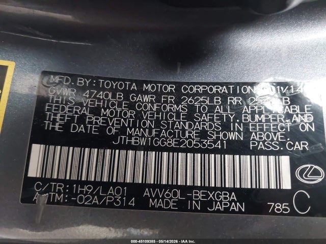 Lexus ES 300H 2014 JTHBW1GG8E2053541 Image 9