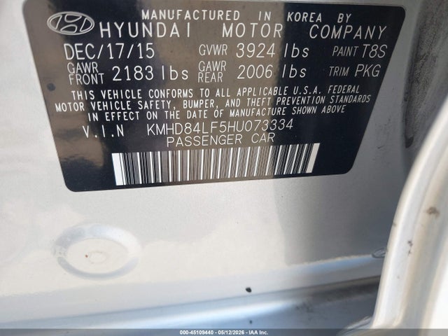 KMHD84LF5HU073334 Hyundai Elantra Limited