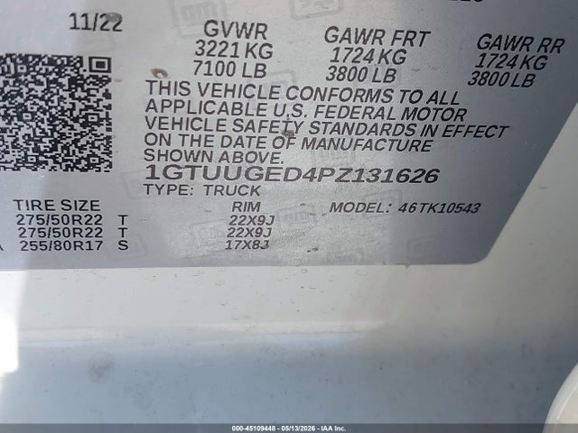 Aukcja sprzedaży 2023 Gmc Sierra 1500 4wd  Short Box Denali, vin: 1GTUUGED4PZ131626, numer aukcji: 45109448