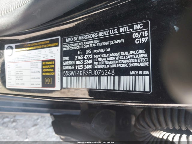 Продажа на аукционе авто 2015 Mercedes-benz C 300 Sport 4matic, vin: 55SWF4KB3FU075248, номер лота: 45109466