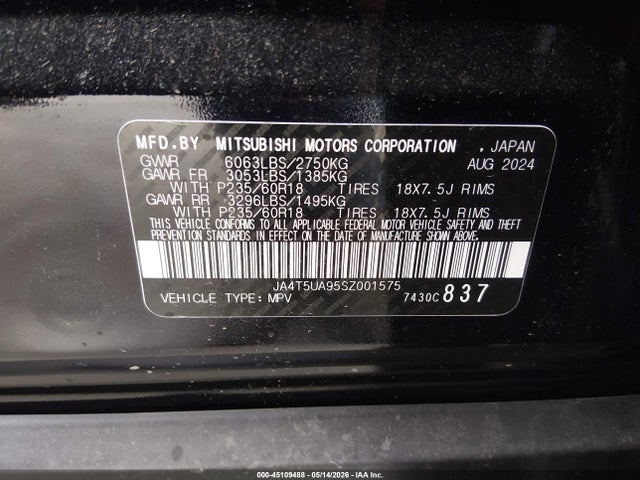 45109488 :رقم المزاد ، JA4T5UA95SZ001575 vin ، 2025 Mitsubishi Outlander Phev Es S-awc مزاد بيع