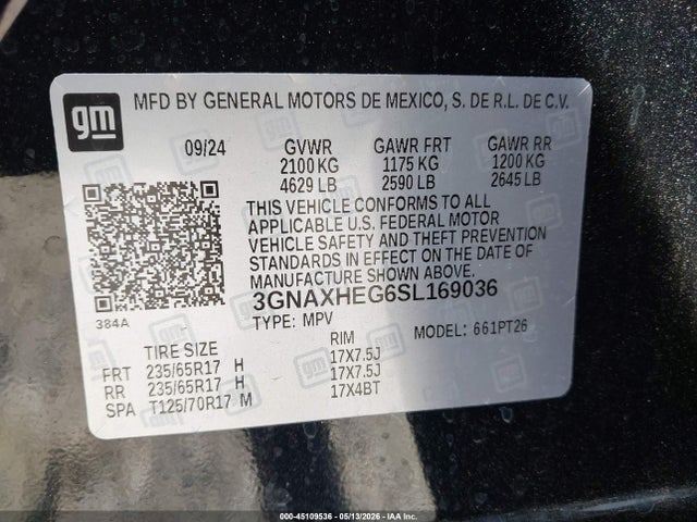 3GNAXHEG6SL169036 Chevrolet Equinox Fwd Lt
