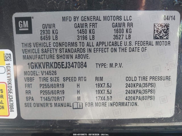 GMC Acadia Slt-1 2014 1GKKVRKD5EJ347084 Image 9