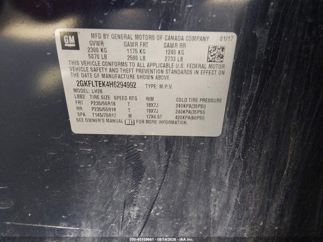 Продажа на аукционе авто 2017 Gmc Terrain Sle-2, vin: 2GKFLTEK4H6294992, номер лота: 45109661