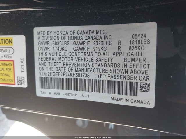 Honda Civic Lx 2024 2HGFE2F24RH581738 Image 9