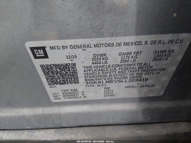 45109753 :رقم المزاد ، 3GKALMEV5LL203419 vin ، 2020 Gmc Terrain Fwd Sle مزاد بيع