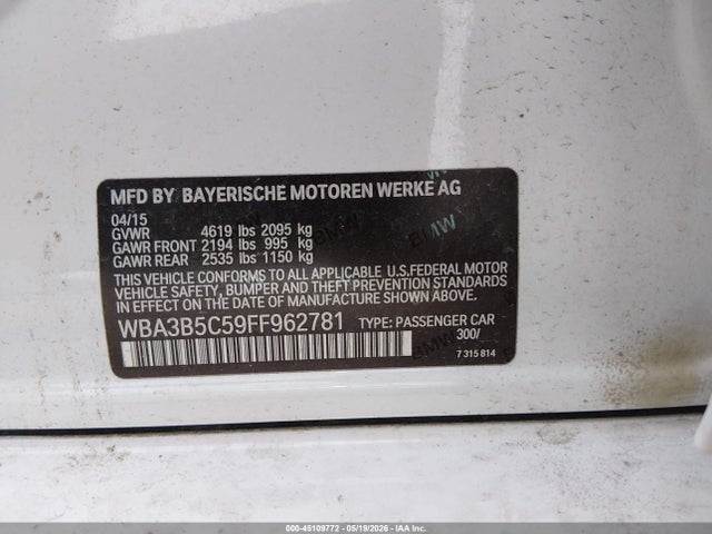 45109772 :رقم المزاد ، WBA3B5C59FF962781 vin ، 2015 Bmw 328i Xdrive مزاد بيع