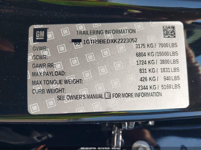 Продажа на аукционе авто 2019 Gmc Sierra 1500 Sle, vin: 1GTR9BEDXKZ223052, номер лота: 45109786