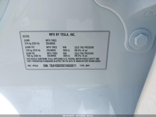 Aukcja sprzedaży 2026 Tesla Model Y Premium Rear-wheel Drive/rear-wheel Drive, vin: 7SAYGDED5TA658811, numer aukcji: 45109791