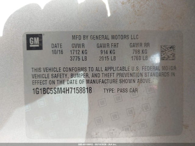 Chevrolet Cruze Ls Auto 2017 1G1BC5SM4H7158818 Image 9