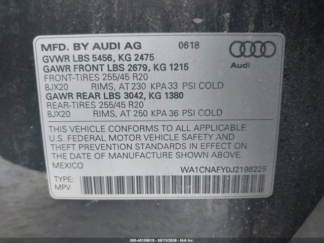 Продажа на аукционе авто 2018 Audi Q5 2.0t Premium/2.0t Tech Premium, vin: WA1CNAFY0J2198225, номер лота: 45109819