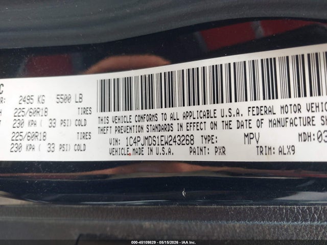 45109829 :رقم المزاد ، 1C4PJMDS1EW243268 vin ، 2014 Jeep Cherokee Limited مزاد بيع