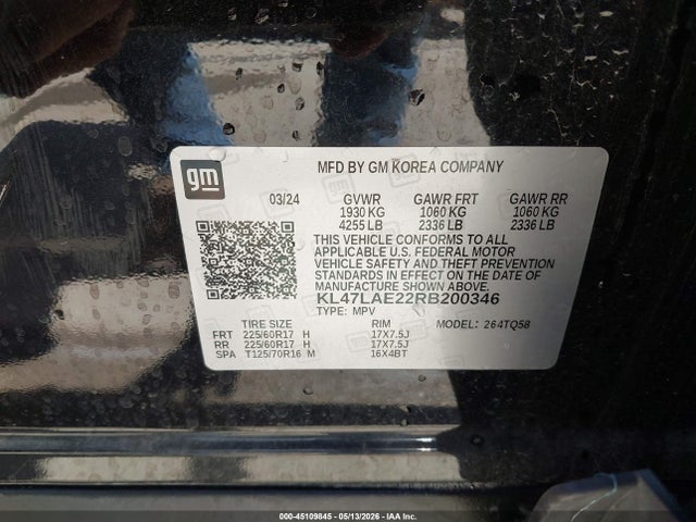 45109845 :رقم المزاد ، KL47LAE22RB200346 vin ، 2024 Buick Envista Preferred Fwd مزاد بيع