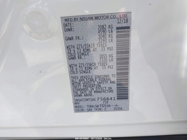 Nissan Rogue Sl 2019 5N1AT2MT1KC756641 Image 9