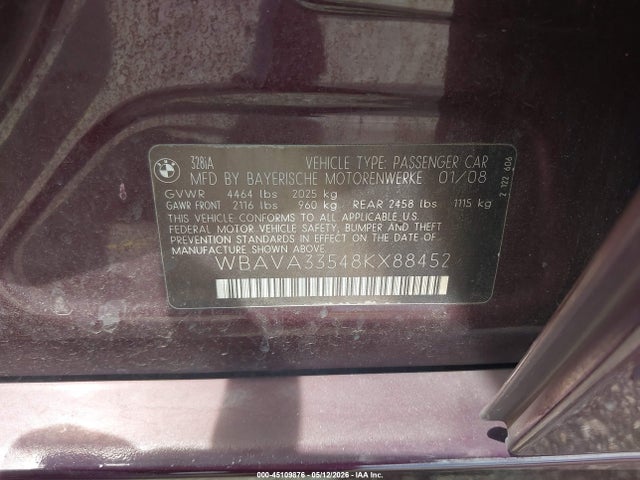 Продажа на аукционе авто 2008 Bmw 328i, vin: WBAVA33548KX88452, номер лота: 45109876