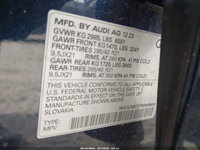 Продажа на аукционе авто 2024 Audi Q7 Premium Plus 55 Tfsi Quattro Tiptronic, vin: WA1LXBF77RD009609, номер лота: 45109885
