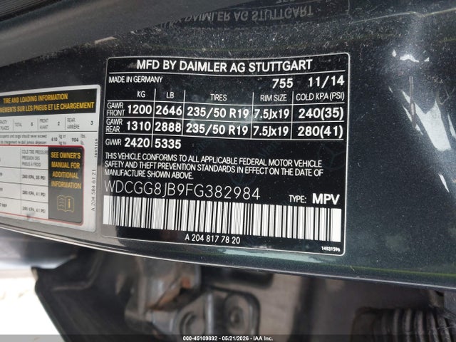 WDCGG8JB9FG382984 Mercedes-Benz Glk 350 4matic