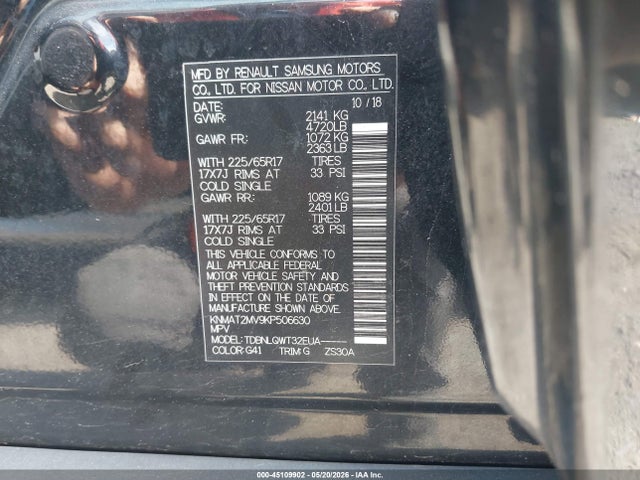 KNMAT2MV9KP506630 Nissan ROGUE SV