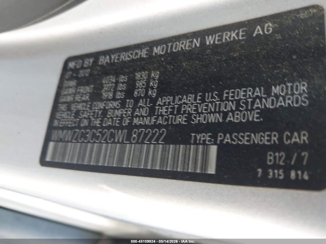45109924 :رقم المزاد ، WMWZC3C52CWL87222 vin ، 2012 Mini Cooper S Countryman مزاد بيع
