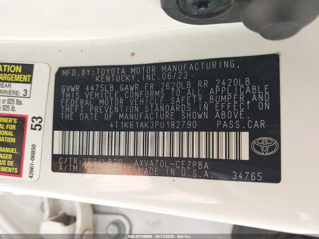 Aukcja sprzedaży 2023 Toyota Camry Xse, vin: 4T1K61AK3PU182790, numer aukcji: 45109966