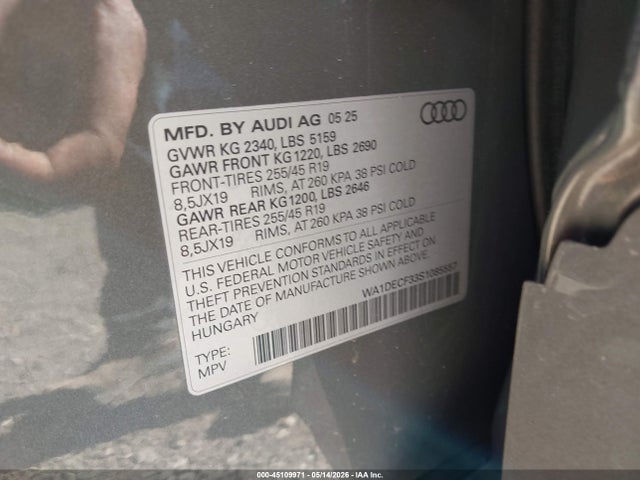 2025 Audi Q3 Premium 45 Tfsi S Line Quattro Tiptronic მანქანა იყიდება აუქციონზე, vin: WA1DECF33S1085557, აუქციონის ნომერი: 45109971