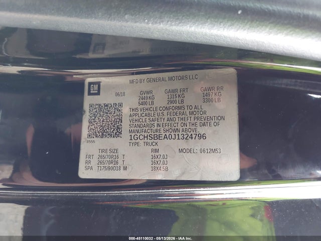 Продаж на аукціоні авто 2018 Chevrolet Colorado Wt, vin: 1GCHSBEA0J1324796, номер лоту: 45110032