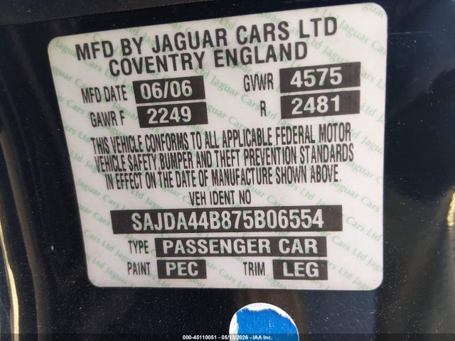 Продаж на аукціоні авто 2007 Jaguar Xk, vin: SAJDA44B875B06554, номер лоту: 45110051