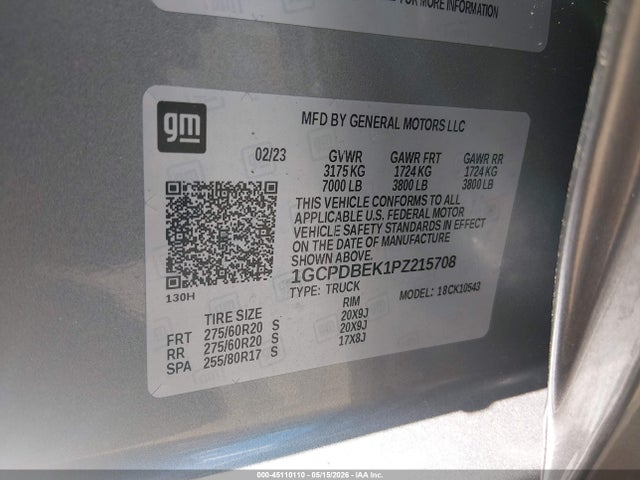 Продажа на аукционе авто 2023 Chevrolet Silverado 1500 4wd  Short Bed Custom, vin: 1GCPDBEK1PZ215708, номер лота: 45110110