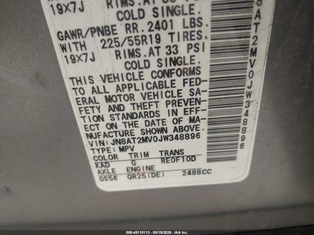 Продажа на аукционе авто 2018 Nissan Rogue Sl, vin: JN8AT2MV0JW348896, номер лота: 45110113