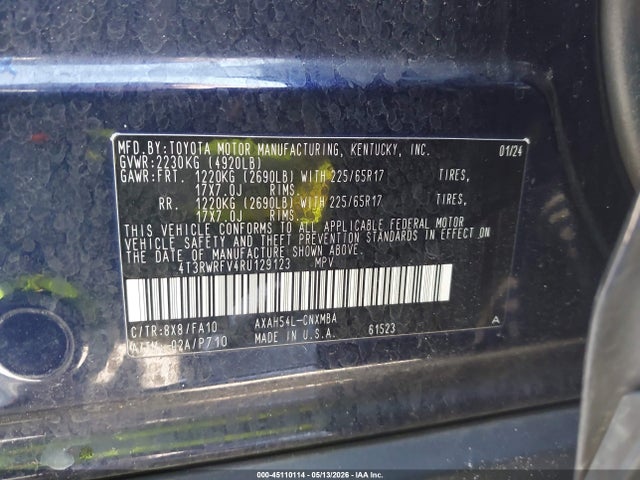 Продажа на аукционе авто 2024 Toyota Rav4 Hybrid Xle, vin: 4T3RWRFV4RU129123, номер лота: 45110114