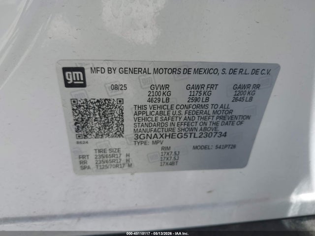 Продажа на аукционе авто 2026 Chevrolet Equinox Fwd Lt, vin: 3GNAXHEG5TL230734, номер лота: 45110117