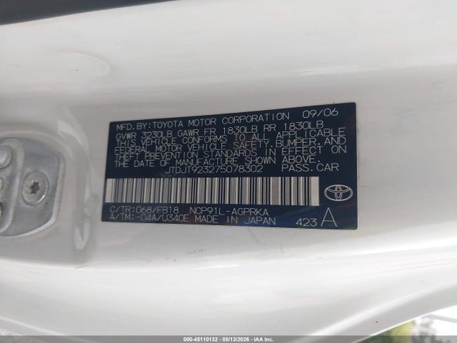 45110132 :رقم المزاد ، JTDJT923275078302 vin ، 2007 Toyota Yaris مزاد بيع