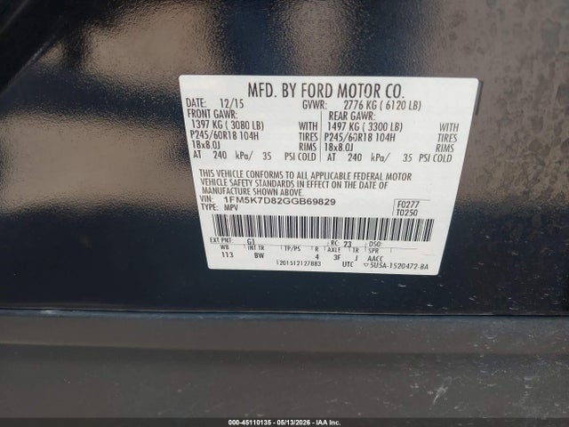 Ford EXPLORER XLT 2016 1FM5K7D82GGB69829 Image 9