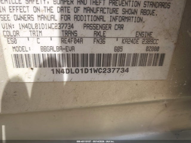 Продажа на аукционе авто 1998 Nissan Altima Xe/gxe/se/gle, vin: 1N4DL01D1WC237734, номер лота: 45110157