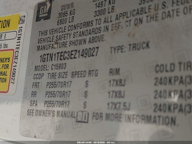 Aukcja sprzedaży 2014 Gmc Sierra 1500, vin: 1GTN1TEC3EZ149027, numer aukcji: 45110180