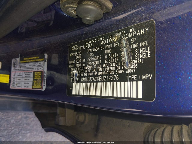 Aukcja sprzedaży 2011 Hyundai Tucson Gls, vin: KM8JUCAC0BU212276, numer aukcji: 45110184