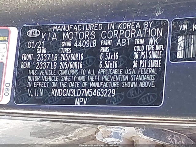 Aukcja sprzedaży 2021 Kia Niro Plug-in Hybrid Lxs, vin: KNDCM3LD7M5463229, numer aukcji: 45110188