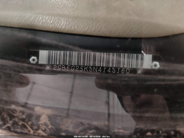 45110190 :رقم المزاد ، 2GBEG25K3N4143160 vin ، 1992 Chevrolet G20 مزاد بيع