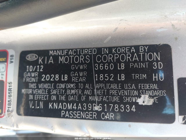 Продаж на аукціоні авто 2013 Kia Rio Lx, vin: KNADM4A39D6178334, номер лоту: 45110212