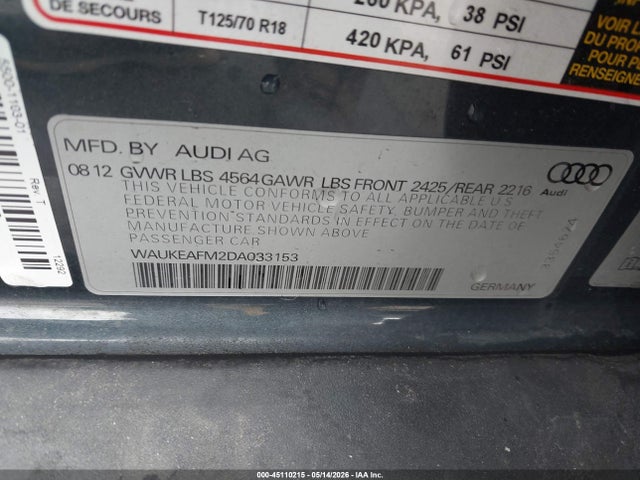Продажа на аукционе авто 2013 Audi A3 2.0t Premium, vin: WAUKEAFM2DA033153, номер лота: 45110215
