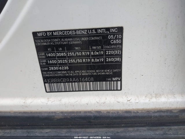 Продажа на аукционе авто 2010 Mercedes-benz Ml 350 4matic, vin: 4JGBB8GB9AA616408, номер лота: 45110227