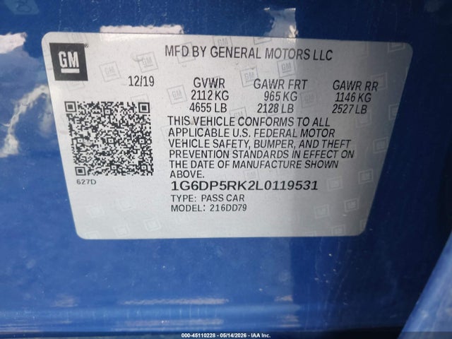 45110228 :رقم المزاد ، 1G6DP5RK2L0119531 vin ، 2020 Cadillac Ct5 Sport مزاد بيع