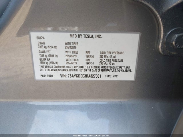 Продажа на аукционе авто 2024 Tesla Model Y Long Range Dual Motor All-wheel Drive, vin: 7SAYGDEE3RA327081, номер лота: 45110229