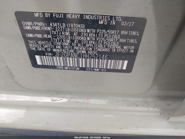 Subaru Crosstrek 2.0i Limited 2017 JF2GPANC1HH252146 Image 9