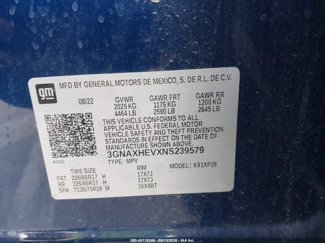 Продажа на аукционе авто 2022 Chevrolet Equinox Fwd Ls, vin: 3GNAXHEVXNS239579, номер лота: 45110246
