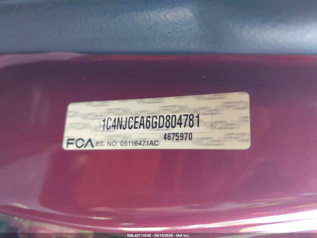 Продаж на аукціоні авто 2016 Jeep Compass High Altitude Edition, vin: 1C4NJCEA6GD804781, номер лоту: 45110248