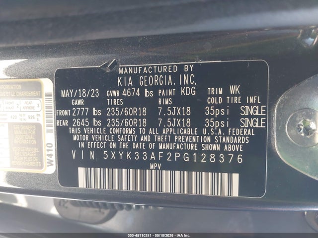 45110281 :رقم المزاد ، 5XYK33AF2PG128376 vin ، 2023 Kia Sportage Ex مزاد بيع