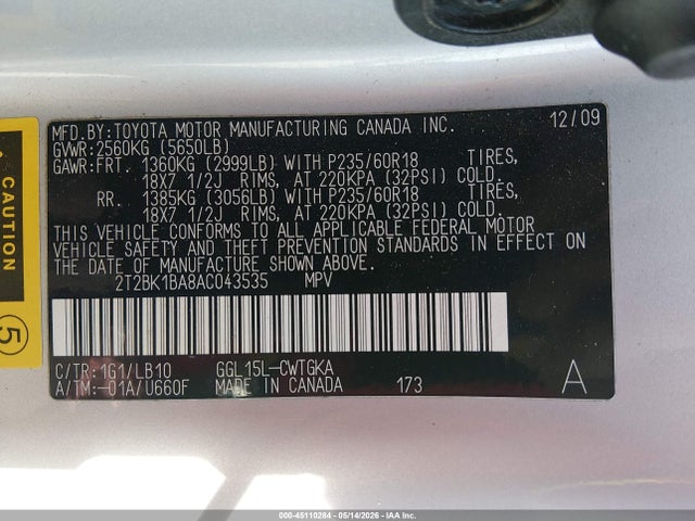 Продажа на аукционе авто 2010 Lexus Rx 350, vin: 2T2BK1BA8AC043535, номер лота: 45110284