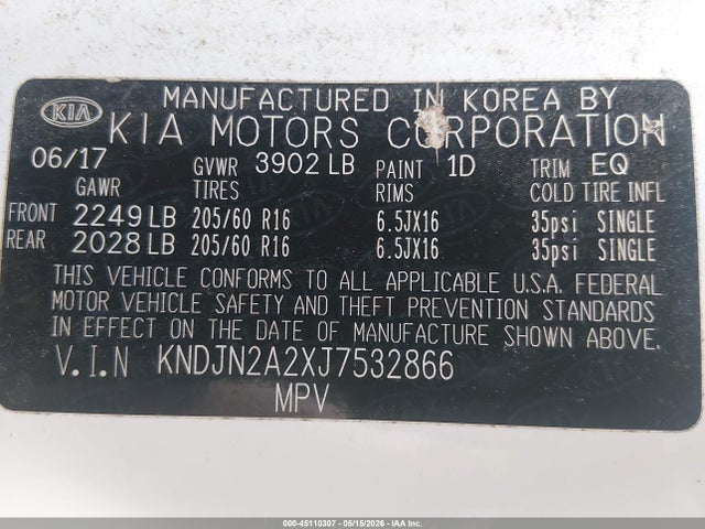 Aukcja sprzedaży 2018 Kia Soul, vin: KNDJN2A2XJ7532866, numer aukcji: 45110307